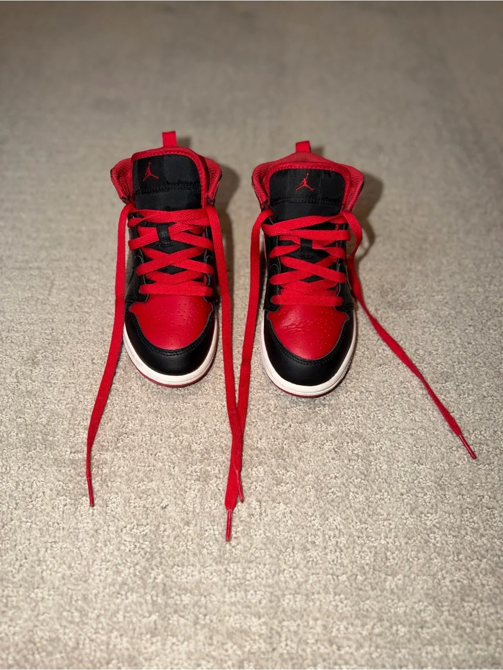 Unisex Air Jordan 1 Mid Red/Black Leather Mid-Top Kids Size 13